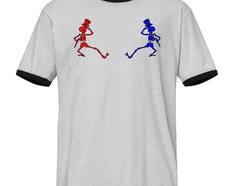 Red & Blue Opposing Skeletons Unisex ringer t-shirt
