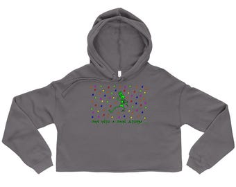 Skeleton Ran Into a Rain Storm on Crop Hoodie