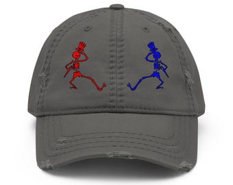 Opposing Red and Blue Skeleton Distressed Dad Hat