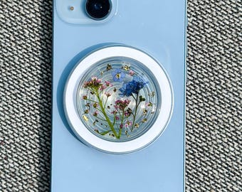 Magnetyczny uchwyt do telefonu z prawdziwymi kwiatami narcyza, ręcznie robiony uchwyt Magsafe, uchwyt z żywicy w kształcie grzyba do czytnika Kindle, stojak na telefon z zawieszką w kształcie kwiatu alazysu