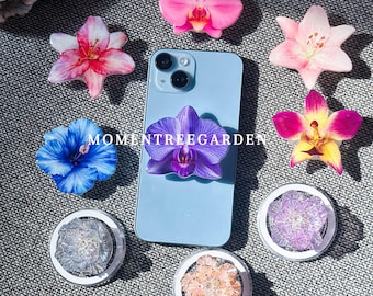 Orchid Flowers Magnetic Phone Grip, Magsafe Grip Holder, Shell Flower For Kindle, Hibiscus Resin Floral Phone Charm Stand, Blue Flower Grip