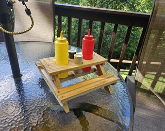 Cedar Picnic Table Condiment Caddy – Because Your Ketchup Deserves a Throne