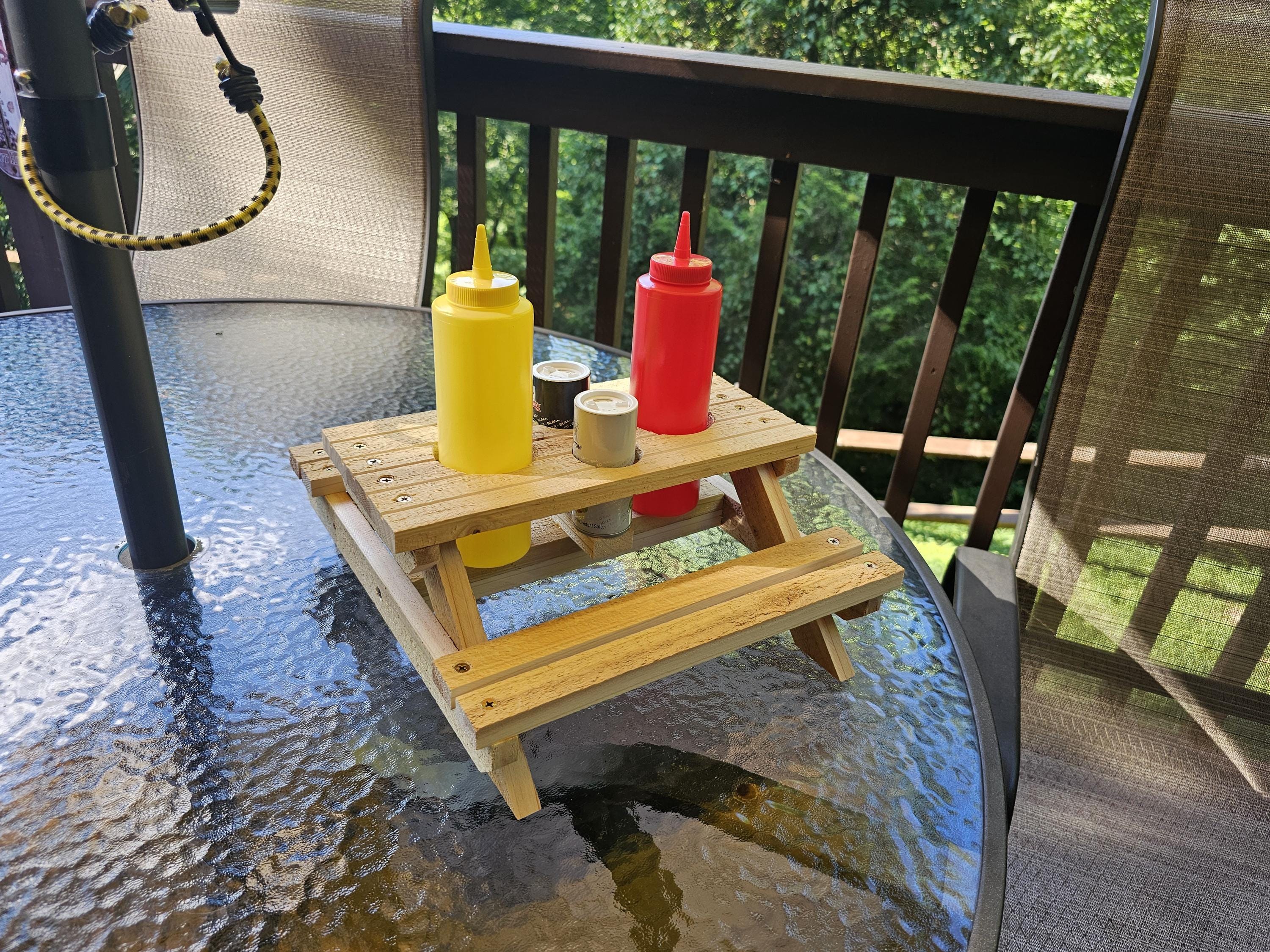 Cedar Picnic Table Condiment Caddy – Because Your Ketchup Deserves a ...