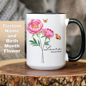 Custom Birth Month flower mug with name coffee mug Personalized birth flower mug  with name customized mug birth flower gift coffee cup