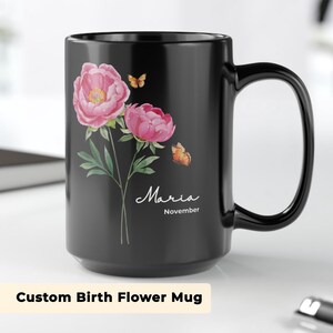 Custom Birth Month flower mug with name coffee mug Personalized birth flower mug  with name customized mug birth flower gift coffee cup
