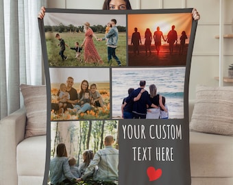 Custom Photo Blanket Personalized Picture Blanket Family Photo Collage Blanket With Text Gift for Mom Grandma Anniversary Family Keepsake