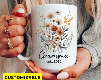 New Grandma Mug Personalized Grandma Est Mug First Time Grandma Gift Grandma To Be Mug Pregnancy Announcement Floral Coffee Cup for Nana