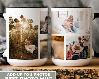 Dad Fathers Day Gift Mug, Photo Collage Family Coffee Mug Accent, First Time Dad Present From Kids Gift