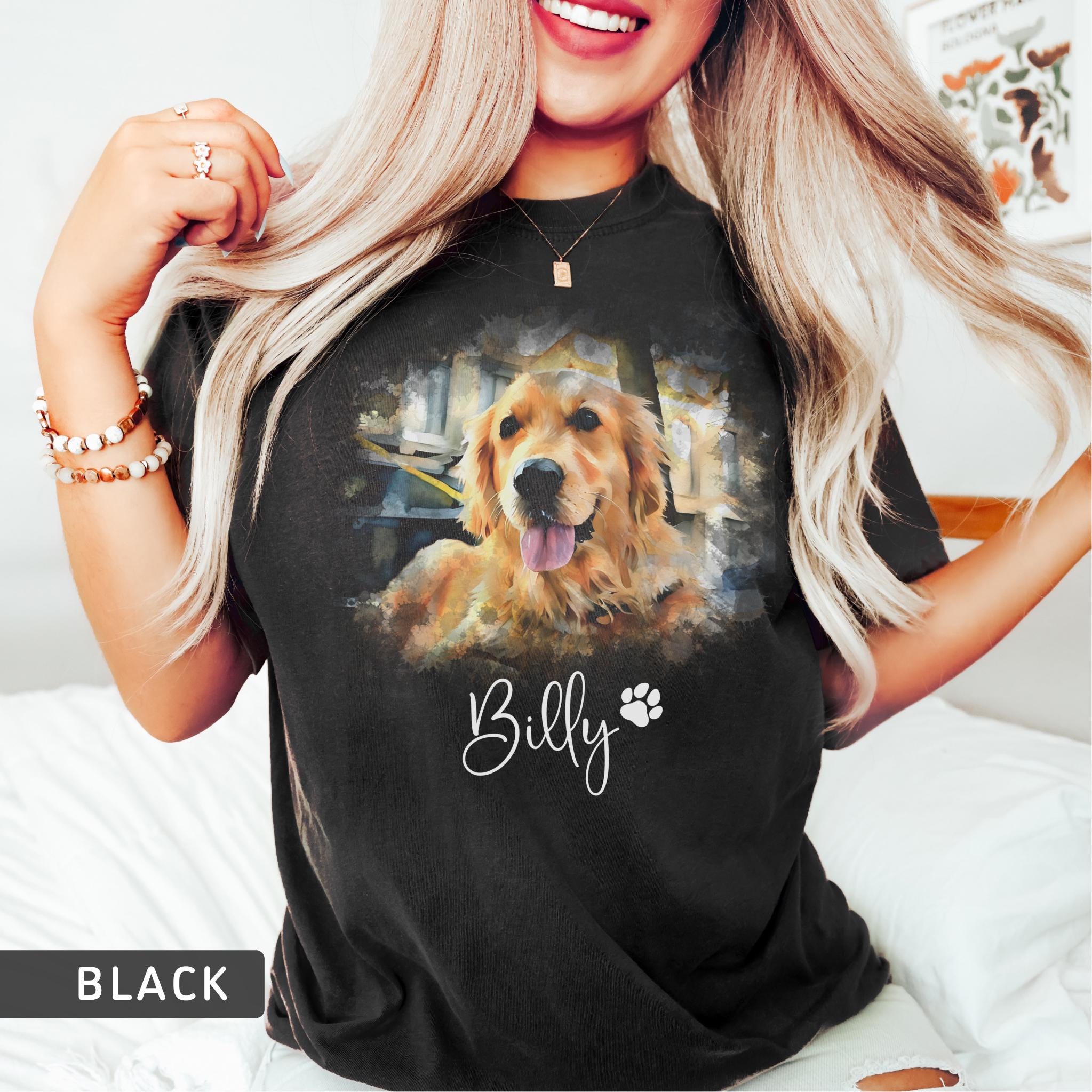 Custom Dog Portrait Shirt Personalized Pet Photo Tee Comfort Colors Dog ...