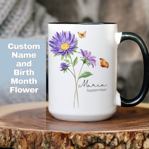 Custom Birth Month flower mug with name coffee mug Personalized birth flower mug  with name customized mug birth flower gift coffee cup