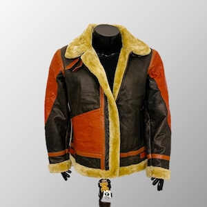 Men&#39;s Brown RAF B3 Bomber Flying Aviator Jacket, Shearling Fur Leather Jacket, WW2 Bomber Sheepskin Leather Jacket, Handmade leather Jacket
