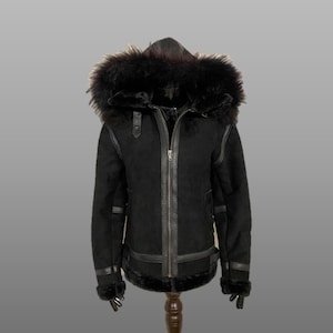 Blouson en cuir noir pour femme, veste en fourrure de mouton retourné, cuir Crazy Horse, blouson aviateur B3, cadeau parfait pour femme