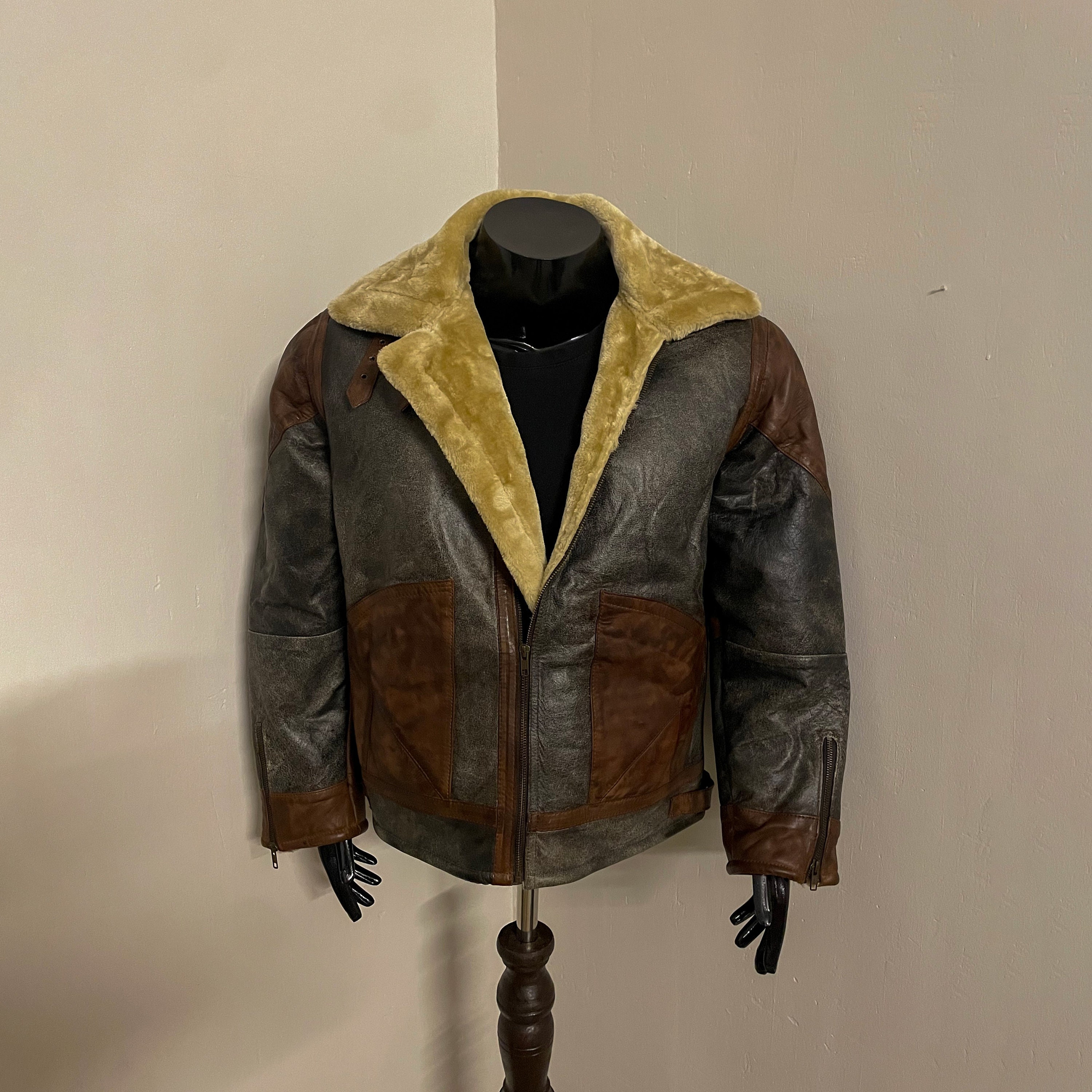 R*n様 70-'s France製 suède leather flight Men's Grey RAF B3 Bomber Flying Aviator Distressed Leather