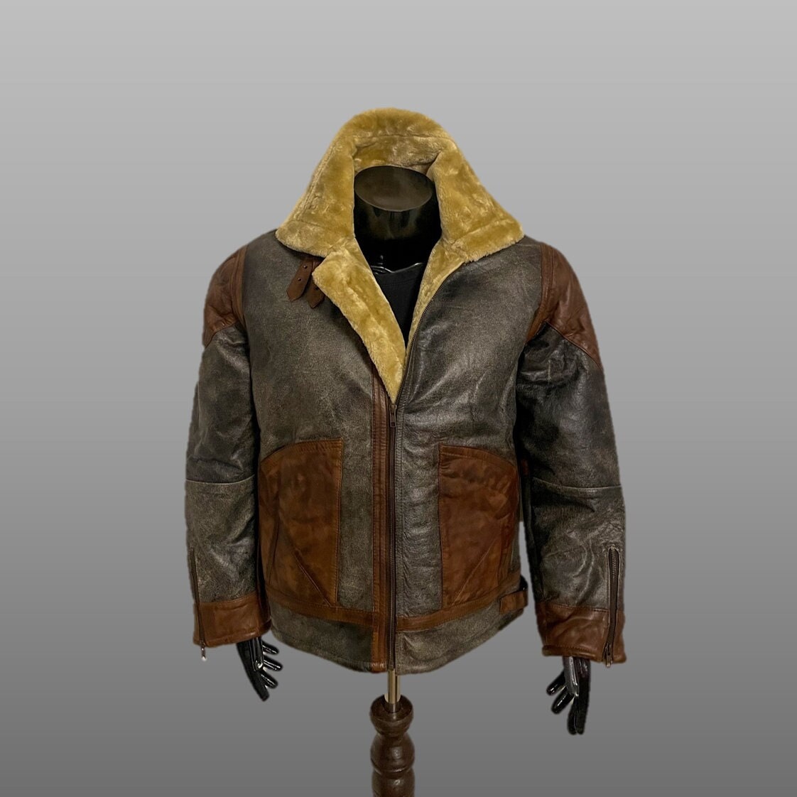Men's Grey RAF B3 Bomber Flying Aviator Distressed Leather