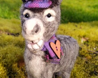 Needle Felted Donkey Sculpture: Irish Wool Collectible Art