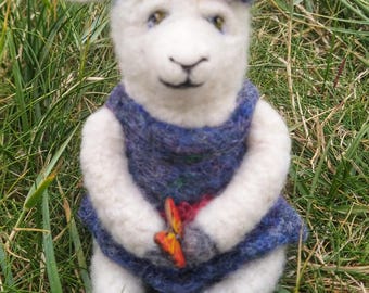 Needle Felted Sheep Sculpture: Handmade Wool Figurine, Beatrix Potter Style