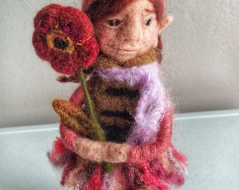Needle Felted Fairy Elf Figurine: Irish Wool Collectible Doll