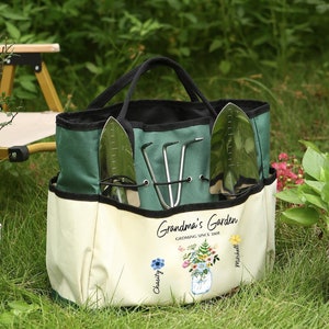 Sac à outils de jardinage, Fleur de naissance de 2 à 6 noms, Sac fourre-tout de jardin, Cadeau plante, Cadeau pour pouce vert, Cadeaux jardinage pour femme, Cadeau pour grand-mère