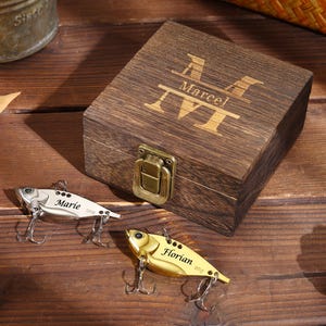 Anzuelo de metal personalizado, caja de regalo para hombre, regalo de pez personalizado, señuelo de pesca, regalo para abuelo, regalo para compañero de pesca, regalo para papá, señuelo de pesca personalizado