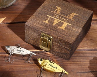 Hameçon en métal personnalisé, coffret cadeau homme, cadeau poisson personnalisé, leurre de pêche, cadeau pour grand-père, cadeau copain de pêche, cadeau pour papa, leurre de pêche personnalisé