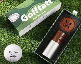 Personalized Golf Stamp Kit,Ink golf stamp + golf balls marker,Custom Logo or 38 Pattern,Wood Golf Ball Stamp,Father’s Day,Groomsmen gift