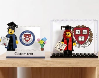Custom graduation gift,photo or school logo background,personalized mini figure,unique graduation,friend graduation