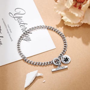 Bracelet QR code, plaque d'identification médicale pour femme, bracelet pour le diabète, plaque d'identification d'alerte médicale, bracelet pour femme, bracelet médical, cadeau pour maman, anniversaire
