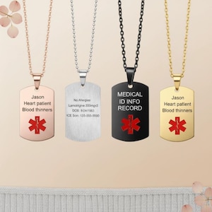 Waterproof Custom Medical Alert,Medical ID Tag,Medical ID Necklace,Personalized Medical,Medical Jewellery,Allergy,Autism,Dementia,Diabetic
