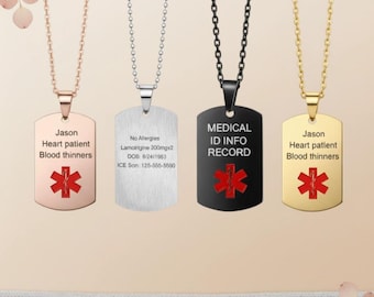 Waterproof Custom Medical Alert,Medical ID Tag,Medical ID Necklace,Personalized Medical,Medical Jewellery,Allergy,Autism,Dementia,Diabetic
