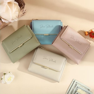 Cartera con foto y nombre, Cartera pequeña de cuero, Cartera de muñeca para mujer, Cartera con cremallera para mujer, Cartera personalizada para mujer, Cartera delgada para mujer, Regalos de Navidad