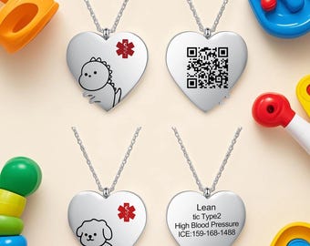 Kid Medical Necklace,Medical Alert Charm,Necklace for Children,Alert ID Necklace,Medical Emergency ID,Epilepsy Alert,Custom Medical Alert