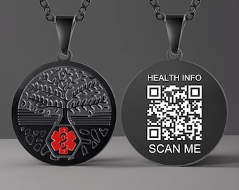 Medical QR Code Necklace,Medical Emergency ID,Allergy Information,Mens Necklace,Medical ID,custom medical,Gifts for Patients,Gifts for Dad