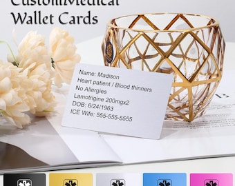 Custom wallet insert,Personalized medical,Wallet insert card,Medical contacts,Wallet card,Metal wallet card,Medical alert card,gift for him