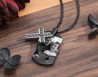 Necklace for Dad,Cross Photo Necklace,Men Memorial Gift,Anniversary Gift,New Dad Gift,Personalized necklace,Fathers Day Gift,Dad Necklace