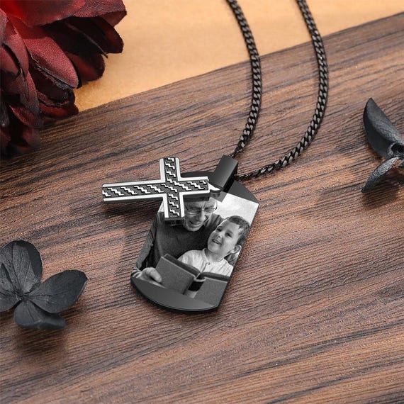 Necklace for Dad,cross Photo Necklace,men Memorial Gift