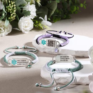 Pulseira de Alerta Médico, Pulseira de Identificação Médica, Pulseira Médica Personalizada para Mulheres, Pulseira de Aço Inoxidável, Pulseira Médica com Código QR