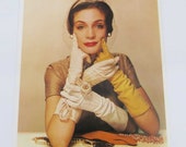 Erwin Blumenfeld Postcard, Fashion Photography, Pat Blake, 1947, 1940s Fashion Model in Gloves, Millinery, Red Lipstick, White Pearl Jewelry