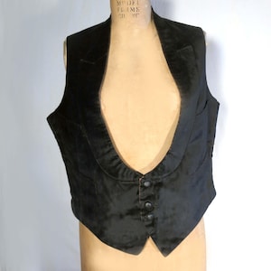 1916 Antique Black Velvet and Silk Waistcoat, Size 38.5 Chest Lapels Vest Edwardian Mens Formal Black Evening Wear, Lyons, Buffalo NY Store