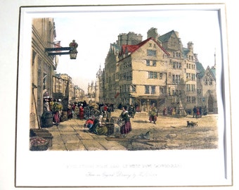 Edinburgh High Street West Bow Lawn Market Lithograph - Giclee of 19th Century Edinburgh - Vintage Scotland Print - Outlander 18th Century