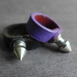 Purple Punk Leather Ring Single Spikes, Size 7 Vintage Leather Rings Silver Metal Spikes, Emo Rock & Roll Ring for Her, Gift for Rock Chick