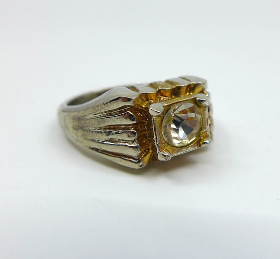Vintage Men's Unisex Ring, Size 9 Silver Tone Gol… - image 5