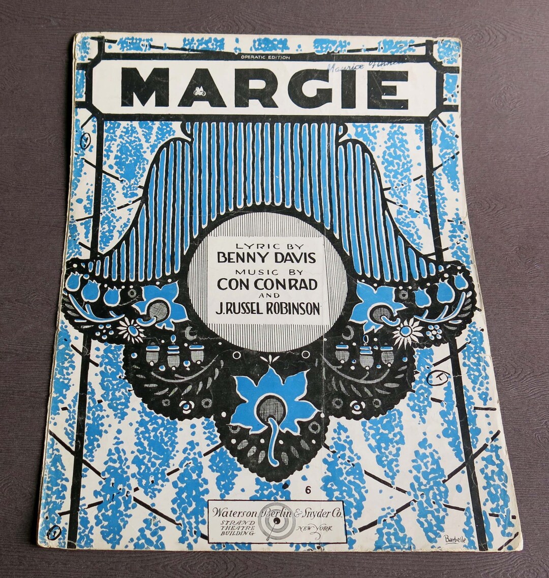 MARGIE 1920 Popular Song Albert Barbelle Design Vintage Sheet - Etsy Denmark