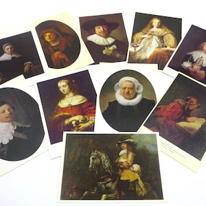 Vintage Lot of Rembrandt van Rijn Fine Art Postcards Lot o f 10, Dutch Painting 17th Century Portraits, Museum Postcards, Costume Research