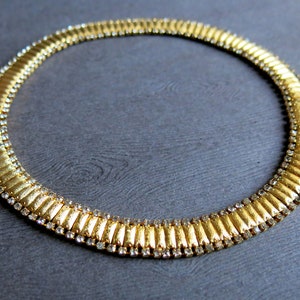 Vintage Signed Vogue JLRY Jewelry Gold Tone Rhinestone Collar Necklace 1950s. Elegant Slim Wedding 1950s Collar Choker Necklace Bride