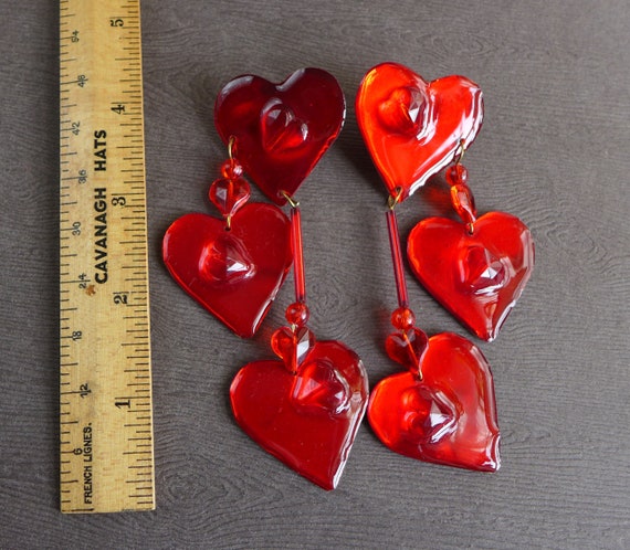 Vintage 1980s CONCEITS Red Heart Earrings, Valent… - image 5