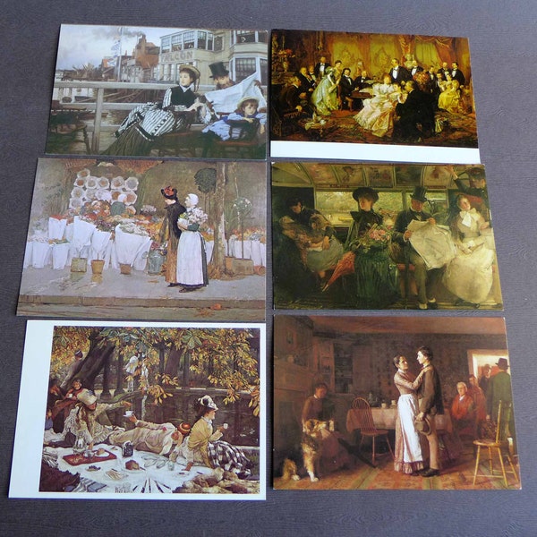 Lot of 12 19th Early 20th Century Life, Realism Painting Museum Postcards 1874-1905, Fashion, Costume, Tissot, Hassan, Glackens, Caillebotte