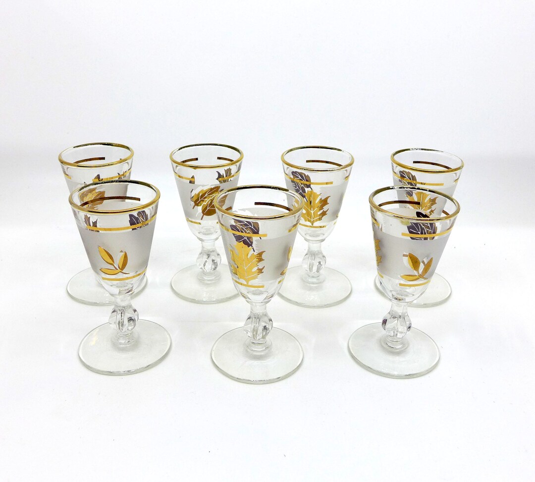 Libbey Golden Foliage Cordial Glasses Set of 7 Liqueur Glasses Vintage