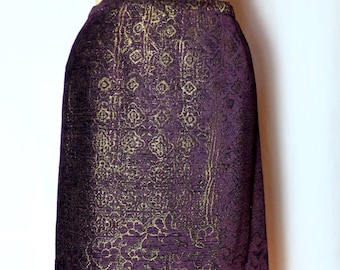Vintage 1990s NWT ANNA SUI Metallic Brocade Slim Skirt Size 42, Made in Italy Deep Burgundy Antique Gold Tapestry Dressy Evening Skirt