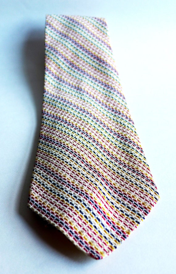 Vintage Wide 1960s-1970s Silk Necktie, Multicolor… - image 1