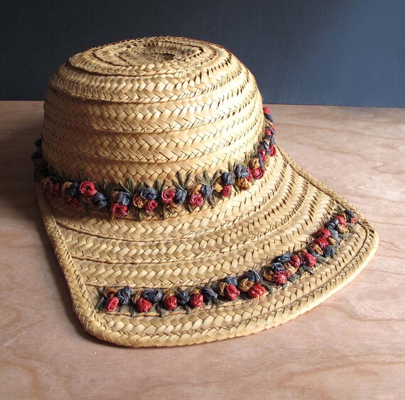 Rare Vintage Women's Straw Visor Baseball Cap Trim